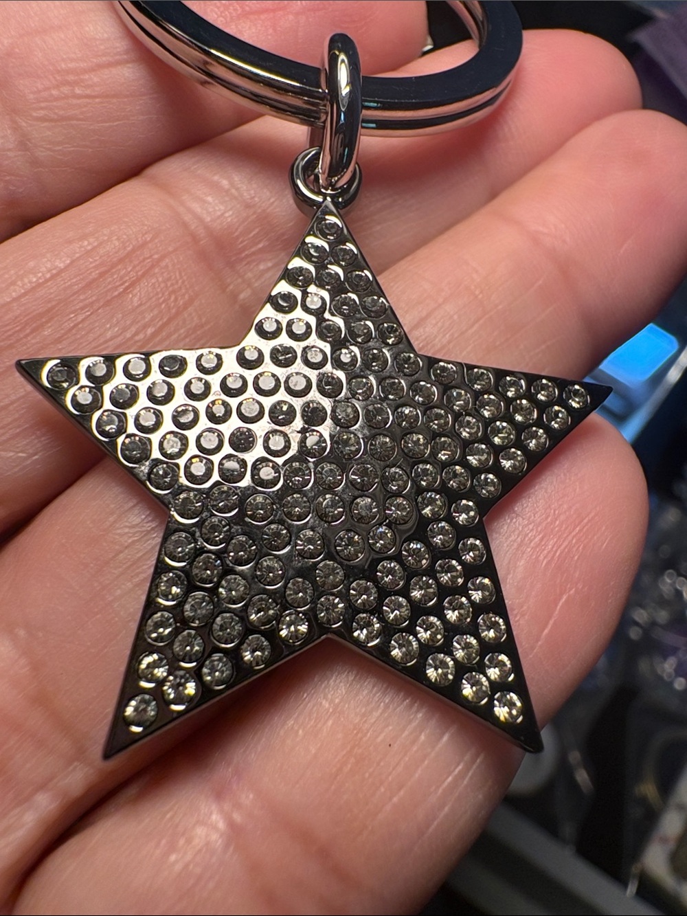 Coach Gunmetal Star and Clear Crystal Keychain
